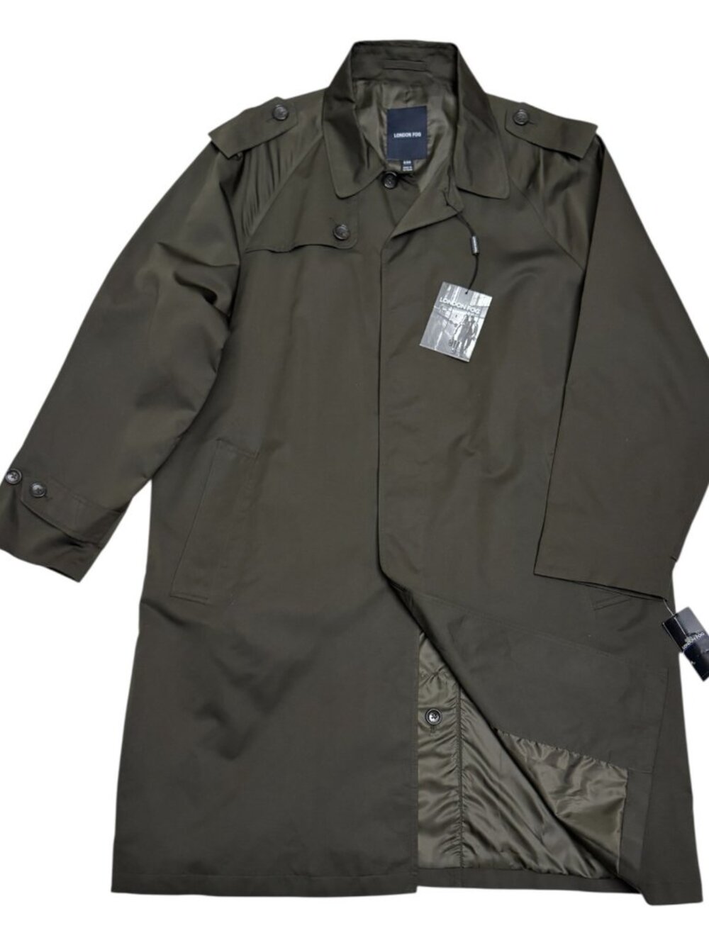 NWT LONDON FOG Olive Green Light Waterproof Trench Coat Jacket Mens 44R / Large